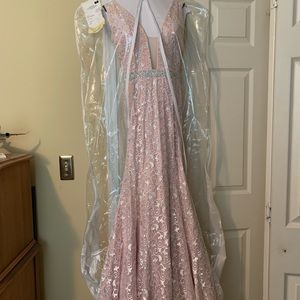 Light pink and white lace mermaid prom dress